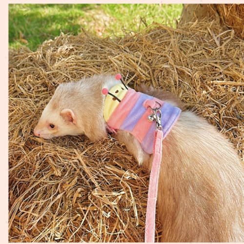 Adjustable Caterpillar Premium Plush Harness&Leaf Set – Soft Restriction-Free Vest for Ferrets,Guinea Pigs, Lizards, Rabbits,Squirrel, Kittens,Teacup Chihuahuas, Puppies|Safety Bell(Caterpillar-Pink) - color: Caterpillar-Pink