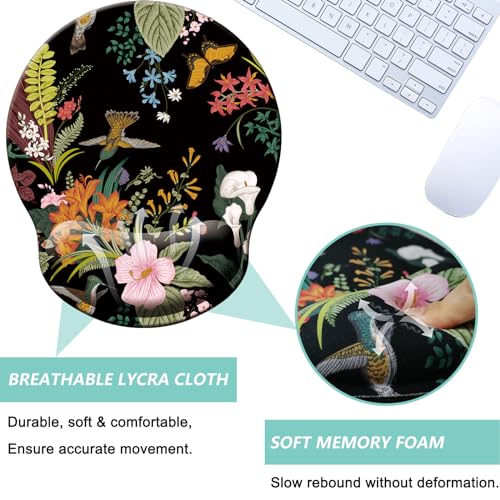 Mouse Pad with Wrist Support, Ergonomic Mouse Pad with Memory Foam Wrist Rest Cushion, Non-Slip Rubber Base Gaming Mice Pad for Home Office Computer Laptop, Flowers Birds - color: M40-Flowers birds