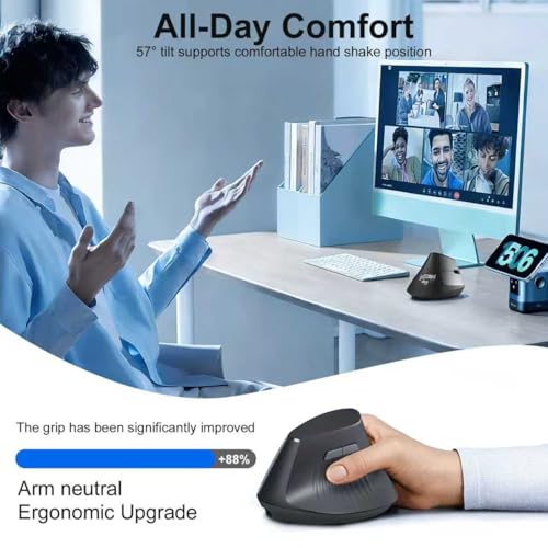 Ergonomic Bluetooth Mouse, Wireless Rechargeable Vertical Mouse for Carpal Tunnel with USBC & BT 5.0/3.0 & 2.4G Connect, Silent, Easy to use, 6 Buttons for Laptop PC MacBook Desktop Computer - color: Black