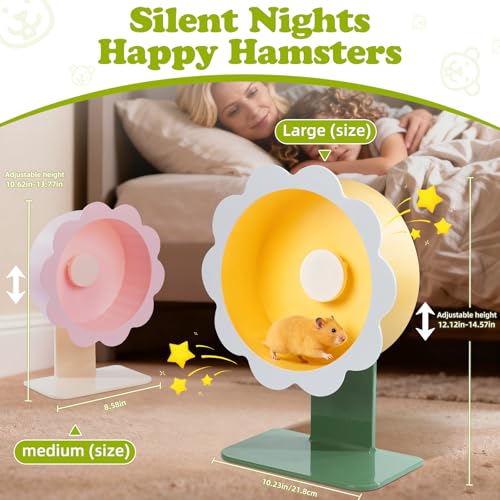Hamster Wheel Super-Silent Hamster Exercise Wheels- Quiet Spinner Hamster Running Wheels with Adjustable Stand for Hamsters Gerbils Mice Or Other Small pet (Yellow, Large)