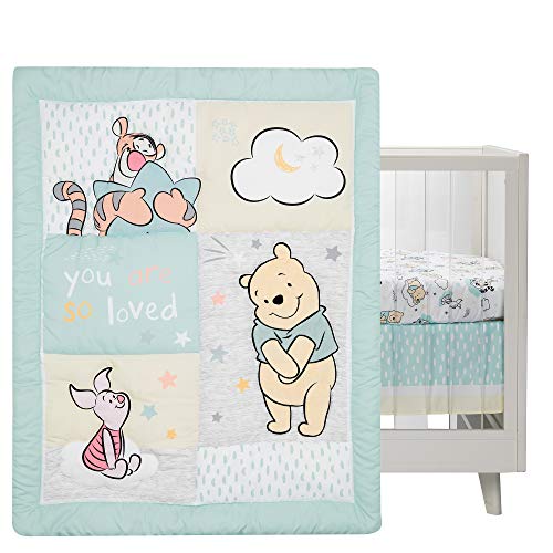 Lambs & Ivy Disney Baby Winnie the Pooh Hugs 3Pc Nursery Crib Bedding Set | Set Includes Quilt, Fitted Sheet, & Crib Skirt, Machine Washable, Fits Standard Size Crib 52" x 28" - color: Pooh Hugs