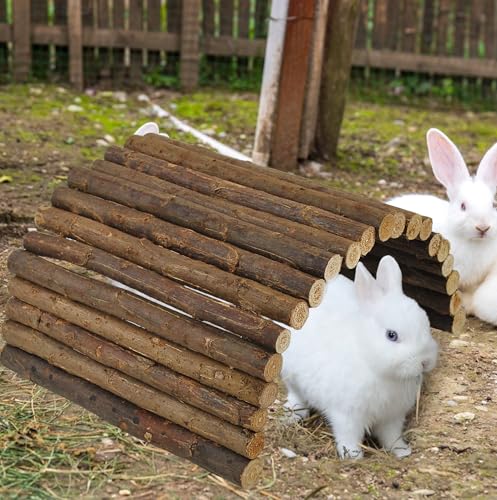 Large Wooden Rabbit Bridge Ladder,19.68 x 11.81 inches Flexible Bunny Tunnel Hideout House Hamster Natural Chew Toy Small Animal Climbing Ramp for Guinea Pig Chinchilla Rabbit Ferret Hedgehog
