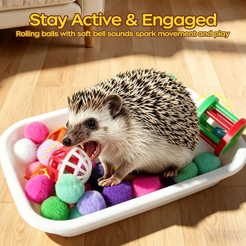 Hedgehog Toys & Accessories, Enrichment Toy Set with Dig Box & Balls | Plush Balls & Fabric Strips, Hedgehog Cage Accessories, Dig Box Toy, Digging Activities, Small Animal Enrichment