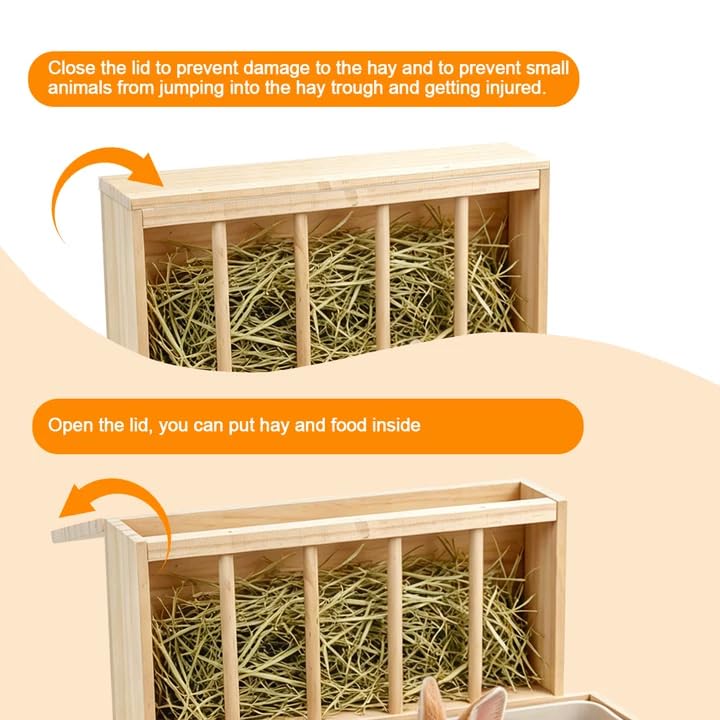 3-in-1 Rabbit Hay Feeder with Covered Hay Rack & Litter Box Drawer(Style 3) | rabbit feeder set with covered hay storage and pull-out litter drawer. Reduces hay mess and keeps small pets' areas clean