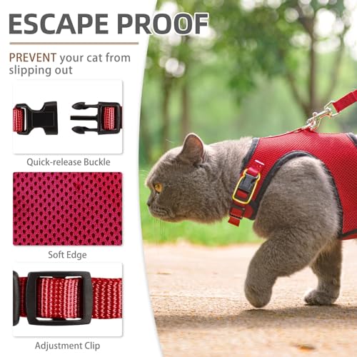 PUPTECK Soft Mesh Cat Vest Harness and Leash Set Puppy Padded Pet Harnesses Escape Proof for Cats Small Dogs, Red Medium - color: Red, size: M(NECK 7", CHEST 10.5", 4-6 lbs)