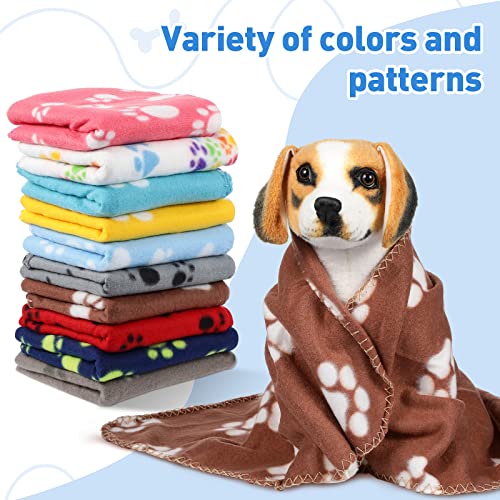 Tatuo 10 Pieces Pet Blankets with Paw Print Dog Cat Fleece Blankets Soft Warm Sleep Mat Pad Bed Cover for Kitten Puppy and Other Small Animals, 24 x 28 Inch(Bright Color) - color: Bright Color