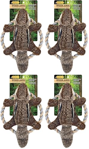 RUFFIN' IT Rhode Island Textile Woodlands Chipmunk Plush Dog Toy with Rope Chew Ring, Mutli, 8.5 inch (Pack of 4), All Breed Sizes - size: Small (Pack of 4), style: Chipmunk