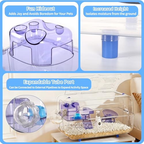 Large Hamster Cage Kit 24x13x14in for Syrian Hamsters & Dwarf Hamsters | with Deepened Base 6″H, Large Platform, Exercise Wheel, 2 Hide-Houses, Water Bottle, Food Bowl, Ladder, Tube Port