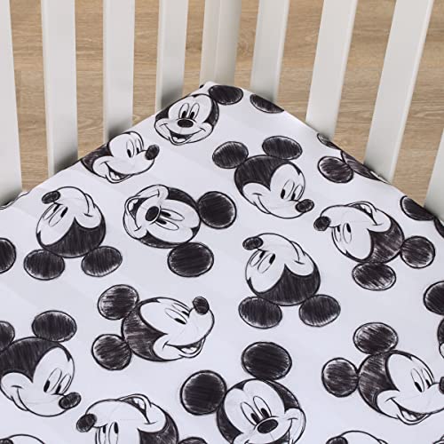 Disney Mickey Mouse - Charcoal Black and White Smiling Mickey Mouse Nursery Fitted Polyester Mini Crib Sheet - color: Disney Mickey Mouse Smiling