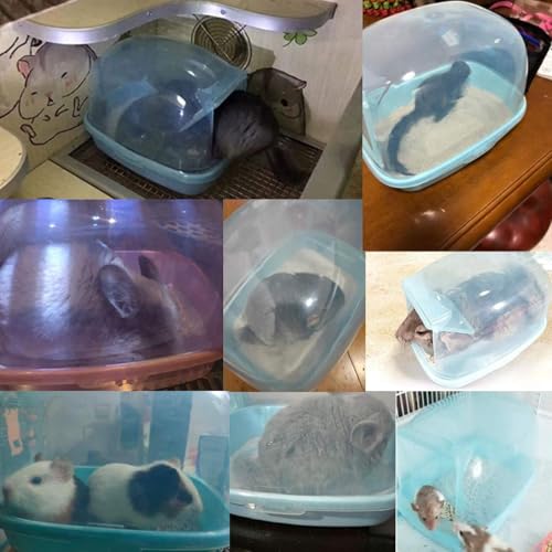 kathson Dwarf Hamster Bathroom, Chinchilla Sauna Room Plastic Sand Bath House Ideal for Gerbils, Hedgehog, Squirrel and Other Small Animals (Blue) - size: Blue