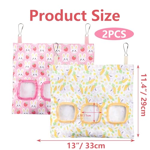 Lesnala 2 Pcs Canvas Hanging Bunny Hay Feeder Bags 3 Holes 2 Styles | Rabbit hay feeder Bag, Guinea Pig Hay Bag, Large Capacity Cotton Canvas Fabric, for Chinchillas Hamsters & Other Small Pets - color: Rabbit pattern