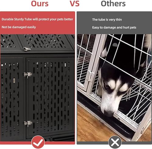 44 inch Heavy Duty Indestructible and Escape-Proof Dog Crate Cage for Large Giant Dogs, Steel Double Door Indoor High Anxiety Pet Kennel with Trays and Wheels, Extra Large XL XXL - size: 43.3"L x 29.7"W x 46.3"H
