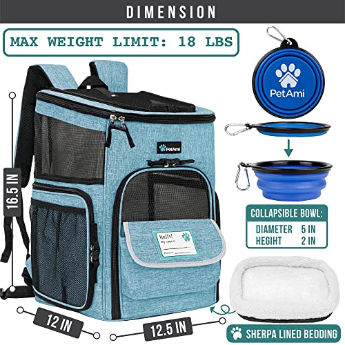 PetAmi Dog Backpack Carrier, Airline Approved 4-Way Entry Cat Backpack Carrier, Ventilated Mesh, Collapsible Pet Carrier for Small Puppy, Kitten, Hiking, Travel Car, Vet, up to 18 lbs, Turquoise - color: Turquoise