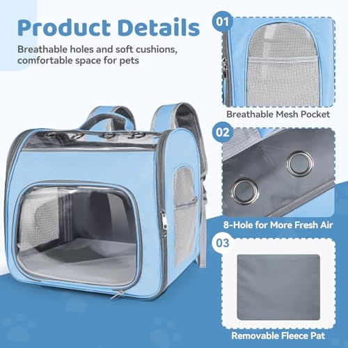 Airline Approved Cat Soft-Sided Carrier Backpack Up to 12 lbs (Blue) | Airport-Friendly Breathable Mesh Foldable Pet Travel Bookbag with Reinforced Support, Portable Puppy Carry Bag for Kitty - color: Blue