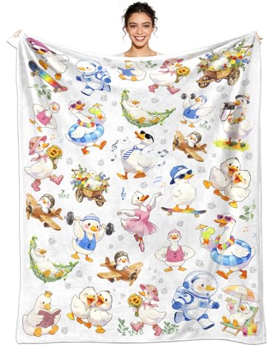 White Duck Blanket Gifts for Girls Women Duck Lovers Soft Lightweight Flannel Ducks Throw Blanket Cozy Room Decor 50"x40" - color: White Duck