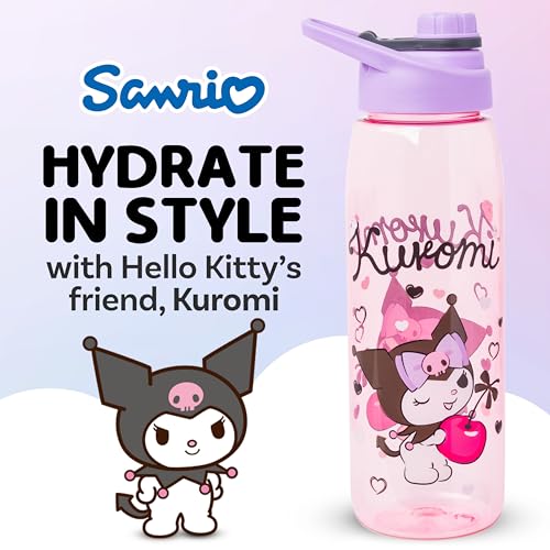 Silver Buffalo Sanrio Hello Kitty Kuromi Cherry, Water Bottle, 28oz | Hello Kitty and Friends, Hearts, Includes Screw-On Lid, 0.83 Liters - color: Sanrio Kuromi, size: 28 Ounces