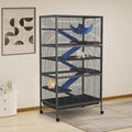 50" Large Metal Ferret Cage, Small Animal Habitat with Lockable Doors, Ramps, Wheels, Storage Cabinet, Multi-Level Chinchilla Cage for Chinchillas, Ferrets, Guinea Pigs, Rats, Hammock(Black) - size: 50in