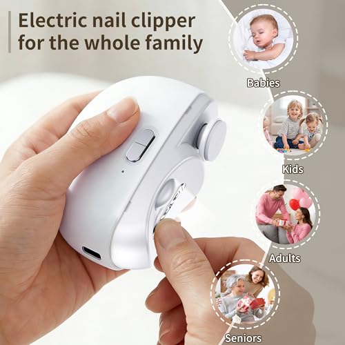 Electric Nail Clipper, 3-in-1 Dual-Speed Automatic Nail File, Toenail Trimmer with LED Light, Polishing and Dust Collection Functions, Suitable for Baby, Children, Adults, and Seniors (White)