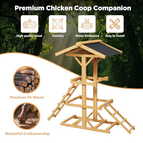 Outdoor Wooden Chicken Roost Perch Multi-Tier Activity Stand | Let Chickens Run, Play & Stay Healthy, Ideal for Backyard Coops & Farms, Fits 8-12 Chickens - color: C02 Brown with Black