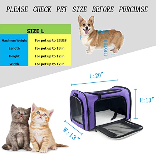 Soft Sided Carrier for Small Medium Cats Dogs,Removable Pad Collapsible Travel Pet Carrier Large Purple - color: Purple, size: 20.0"L x 13.0"W x 13.0"H
