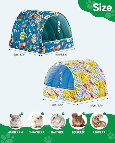 2 PCS Hamster Hideout,Washable Hamster Bed Hamster Bed Hut Hamster House, Small Animal Cage Accessories for Mouse Hedgehogs Ferrets Bearded Dragons and Rats - color: Green+Yellow, size: 6*6in