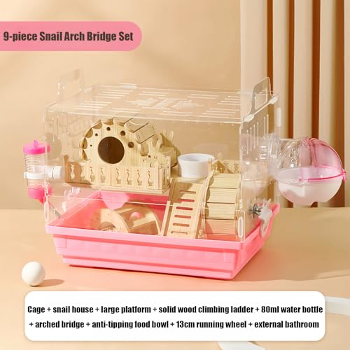 Acrylic Hamster Cage,Small Animal Houses&Habitats with Accessories,Hamster Enclosure with Stairs,Clear Pet Mice House,for Dwarf Gerbil,Dwarf Hamster,Pet Mice(Pink,13.78" L*10.23" W*10.83" H) - color: Pink