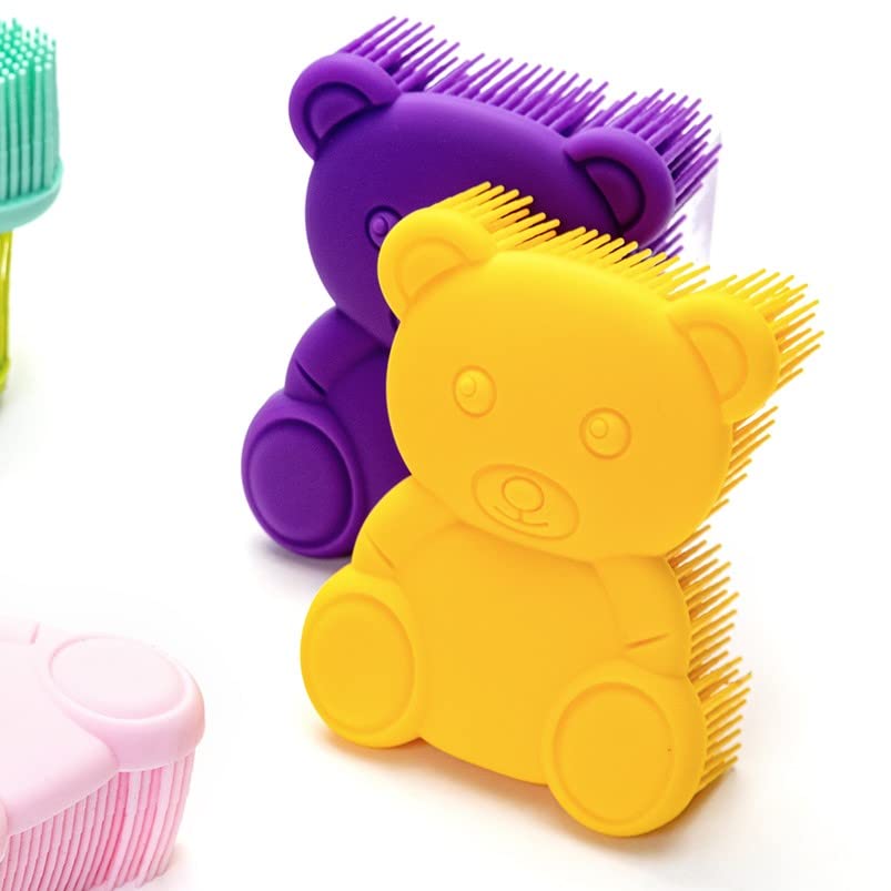 Premium Sensory Brush for Kids or Autism,Soft Silicone Body Scrubber,2 in 1 Sensory Room Occupational Therapy Sensory Brushes,Silicone Loofah,Pets Shower Brush Bath Brush Shampoo Brush(Bear-Yellow) - color: Bear-yellow
