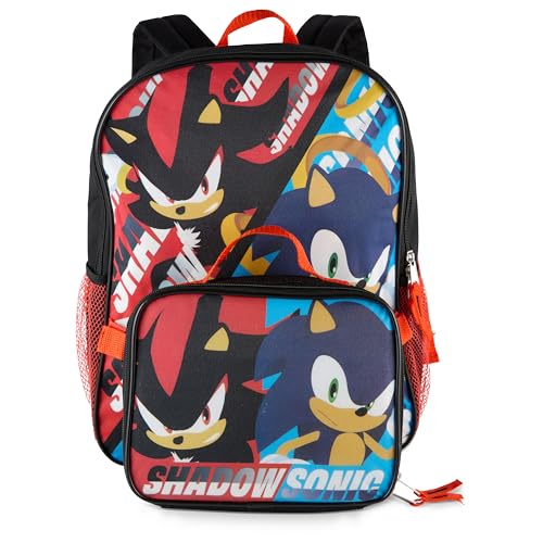 AI ACCESSORY INNOVATIONS Sonic The Hedgehog & Shadow 2 Piece Backpack Set, Boys & Girls 16" School Bag, Black - color: Sonic and Shadow