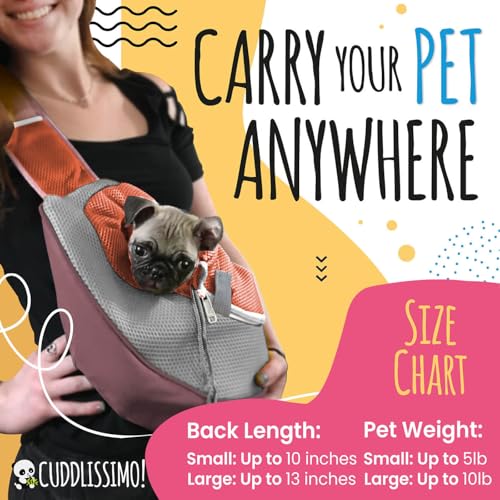 Cuddlissimo Small Dog Sling Carrier, Pet Cat Sling, Puppy Pouch - Red-S | Teacup & toy breeds under 6 lbs, Yorkie, Chihuahua, kitten, wearable purse-style shoulder bag, hands-free chest carrying - color: Rosy Brown
