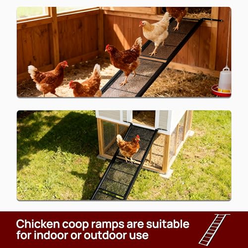 Chicken Coop Ramp 47.4″L,Chicken Coop Accessories and Ladder | for Henhouse Backyard or Farm with Length Adjustable Metal Coop Ramps for Feet Problem or Cannot Fly Chickens Sturdy Black