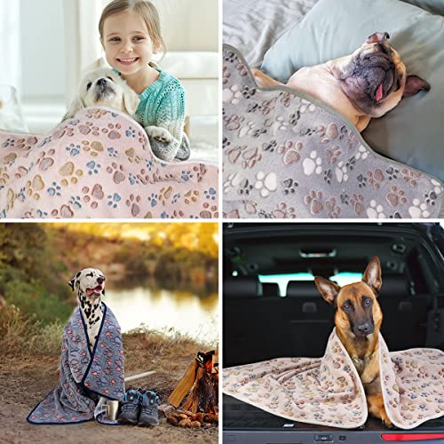 Dono 1 Pack 3 Dog Blankets, Soft Fluffy Fleece Pet Blanket Warm Sleep Mat Paw Print Design Puppy Kitten Throw Blankets Doggy Blanket for Dogs - color: Nude/Gray/Blue, size: Small(23*16")