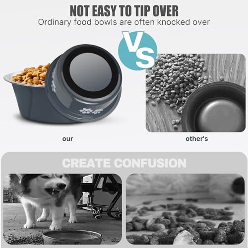 Stainless Steel Dog Bowls, Nonslip Rubber Bottom No Spill Proof Skid Metal Insulated Dog Bowls for Large Medium Small Breed Dogs (Grey, 6.6 Cups/53 OZ) - color: Grey, size: 6.6 Cups/53 OZ