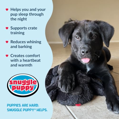 Snuggle Puppy Heartbeat Dog Toy for Puppies, Real-Feel Heartbeat, Calming Sleep Aid and Crate Training Comfort Toy with Heat Pack, Black Plush Design | Calming heartbeat toy, crate training comfort, heat pack, new puppy essentials, first nights, sleep, me