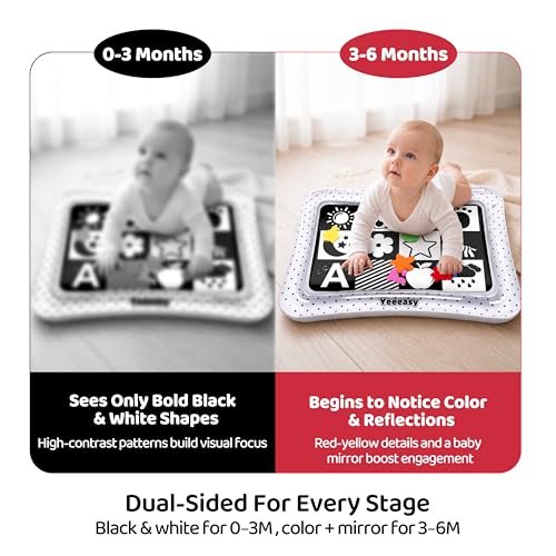 Yeeeasy Tummy Time Water Mat丨Inflatable Tummy Time Water Play Mat for Babies, Infants and Toddlers 3 to 24 Months Promote Development Toys Baby Toys Essentials and Gifts, Black and White - color: Black and White