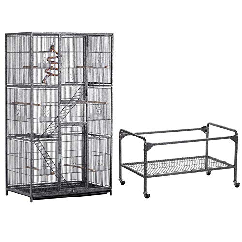 Yaheetech 69-Inch Extra Large Wrought Iron 3 Levels Ferret Chinchilla Sugar Glider Squirrel Small Animal Cage with Cross Shelves and Ladders, Black - color: Black