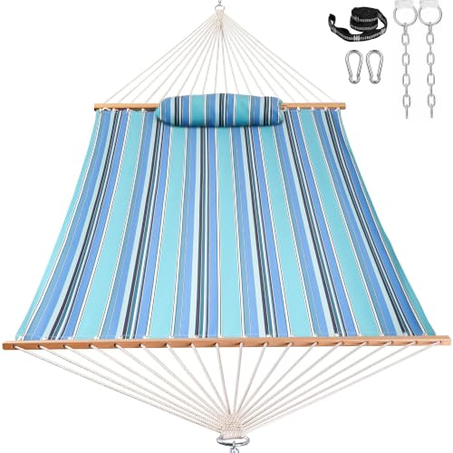 Lazy Daze 12 FT Sunbrella Fabric Hammock, Non-Fading Double Outdoor Hammock | 2 Person Hammock with Pillow, Straps, Carabiners , All Weather Fade Resistant for Outside, Dolce Oasis - color: Dolce Oasis