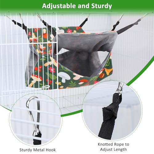 4 Pack Ferret Hammock Set for Cage Comfort Rat Bedding Accessories | Soft Small Animal Hanging Hammock Hideaway Tunnel Toys Cage Accessories for Guinea Pig Hedgehog Sugar Glider Green Mushroom
