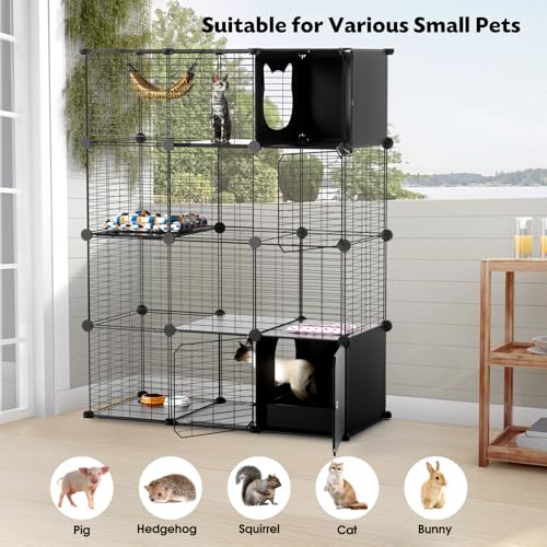PAWING Cat Enclosure Indoor with Litter Box, 4-Tier Metal Wire Cat Cage, DIY Detachable Design for Cats, Kittens & Small Animals, Multi-Level Kennel - size: 41.3"L x 17.7"W x 55.1"H