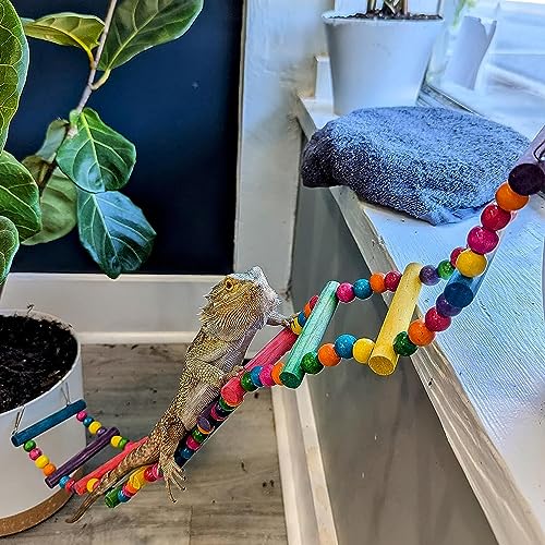 Bird Ladder Toys Coloured Flexible Parrot Swing Bridge Wooden Cockatiel Cage Hanging Climbing Ladder - size: 27.6 in (12 Steps)