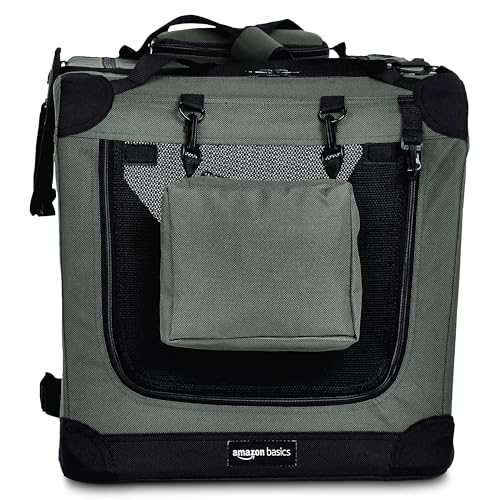 Amazon Basics Folding Portable Soft Pet Dog Crate Carrier Kennel, 26 x 18 x 18 Inches, Grey - color: GREY, size: 26.0"L x 18.0"W x 18.0"H