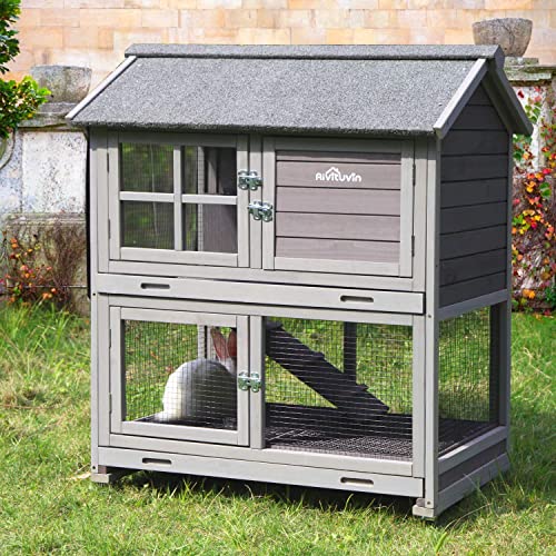 Aivituvin [Upgrade Version] Rabbit Hutch Bunny Hutch, Rabbit Cage with Two No Leak Trays, Indoor & Outdoor Waterproof Cage for Bunny, Upgraded Bottom Wire Netting,Grey,Large, Camel