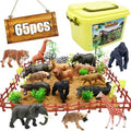 65PCS Safari Jungle Animals Figures Toy with Building Blocks for Kids 3-8 | Realistic African Wild Animals with Fence & Storage Box, Zoo Learning Toys Christmas Birthday Gift for Boys Girls - style: Safari Animals Playset