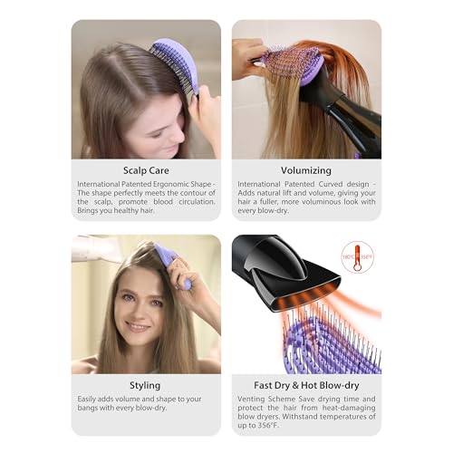 NuWay® DoubleC® Detangling Hair Brush – The Original Home Scalp-Care Brush – Patented Double Curved Scalp Care Hairbrush for Gentle Detangling, Volume Styling & Wet or Dry Hair (Black & Red) - color: Black & Red