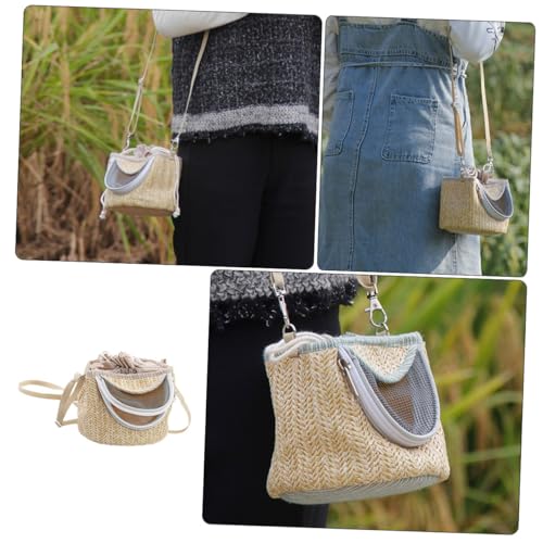 Portable Hamster Carrier with Ventilated Gauze Small Pet Carry-Out Bag Lightweight Straw-Woven Design for Outdoor Travel 5.51X5.51X4.72In