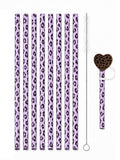 10PCS Set Leopard Straw Cheetah Animal Straws Hard Plastic Reusable Straw and Cleaning Brush Heart Silicone Straw Toppers with Leopard Print Summer Party Supplies (Purple) - color: Purple