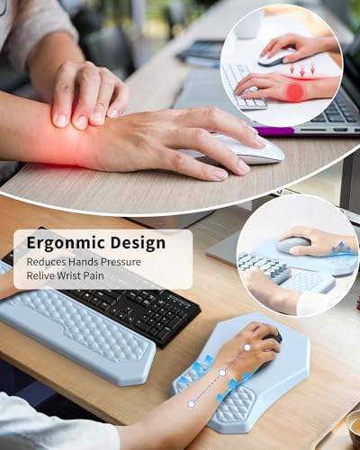 Ergonomic Mouse Pad Wrist Rest Support for Carpal Tunnel Pain Relief | Massage Design Mousepad, Memory Foam, Non-Slip PU Base for Computer Desk, Sky Blue - color: Sky Blue