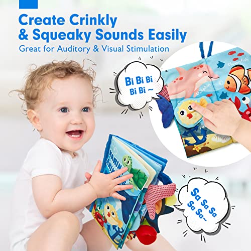 hahaland Baby Books 0-6 Months, Infant Tummy Time Baby Toys 6 to 12 Months | Touch Feel Book Baby Gifts for Boy Girl 0-3 Months Learning Toy Baby Birthday Easter Basket Stuffers 1PCS - style: Marine Tails