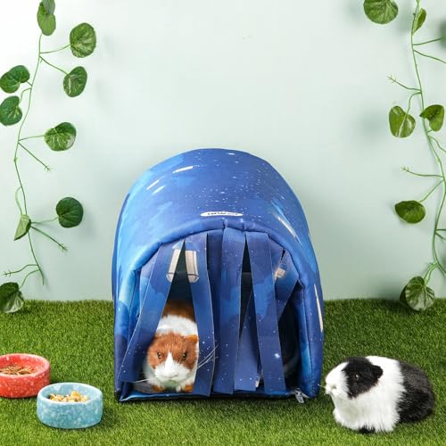 IBWell Guinea Pig Hideout Tunnel with Curtains Cute Starry Sky Bunny Hideaway for Cage Accessories Washable Soft Hedgehog Hides and Houses - color: starry night