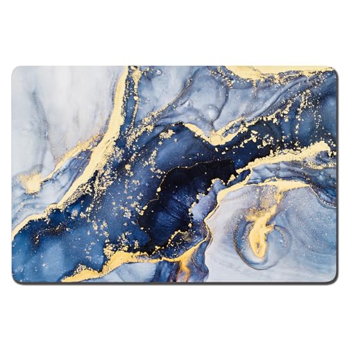 Rnivvi Dog Food Mat, 12" x 19" Marble Absorbent Dog Cat Bowl Mat for Food and Water, Cute Anti-Slip Rubber Pet Feeding Rug Protect Floors, Puppy Placemat for Feeding & Watering Supplies, Grey - color: Grey Gold Mable, size: 12"x19" (Regular)