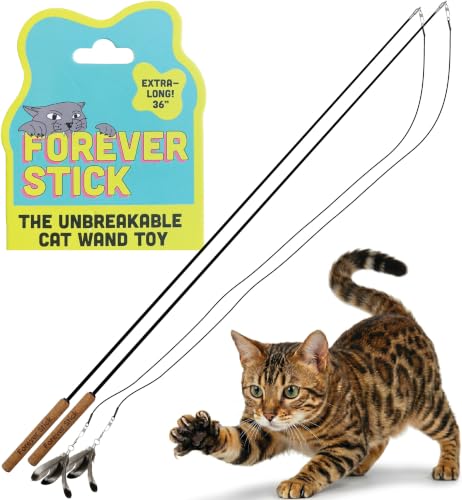 Forever Stick 2-Pack - The Unbreakable Cat Wand Toy, Durable Cat Toy Wand, Extra Long Cat String Toy, Cat Fishing Pole Toy for Bored Indoor Adult Cats, Cat Stick Toy, Cat Feather Wand, Cat Teaser Wand - size: Forever Stick 2-Pack
